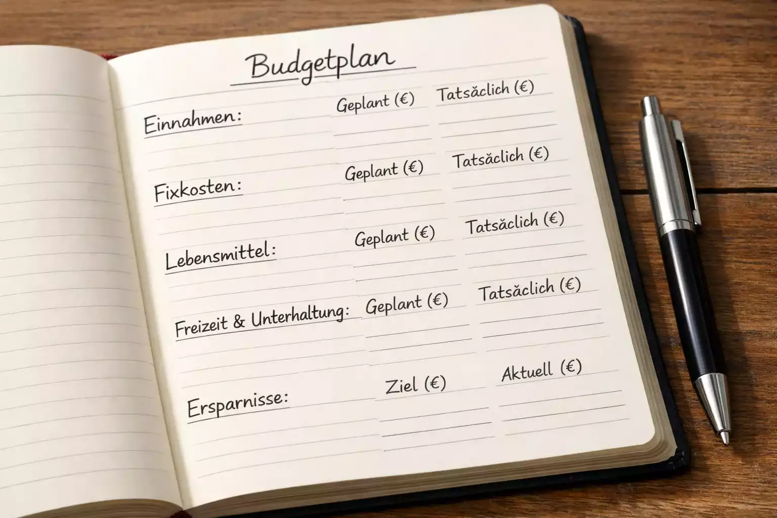 Separate Geldverwaltung in einem Notizbuch