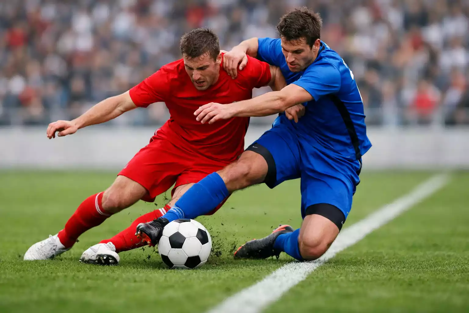 Zwei Fu&szlig;ballspieler im Zweikampf um den Ball