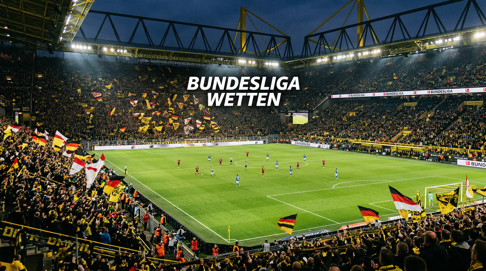 Volles Bundesliga-Stadion mit Fans und grünem Rasen – Wetten auf die deutsche Liga