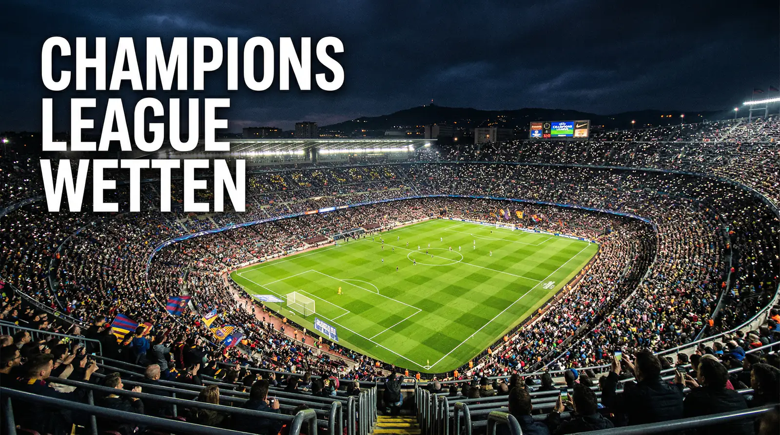 Europäisches Fußballstadion bei Nacht unter Flutlicht – Champions League Wetten