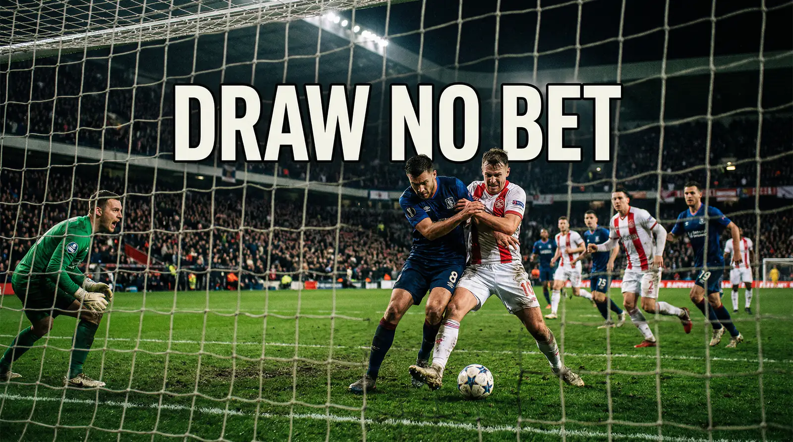 Fußballspieler auf dem Rasen bei einem knappen Spiel – Draw No Bet Strategie