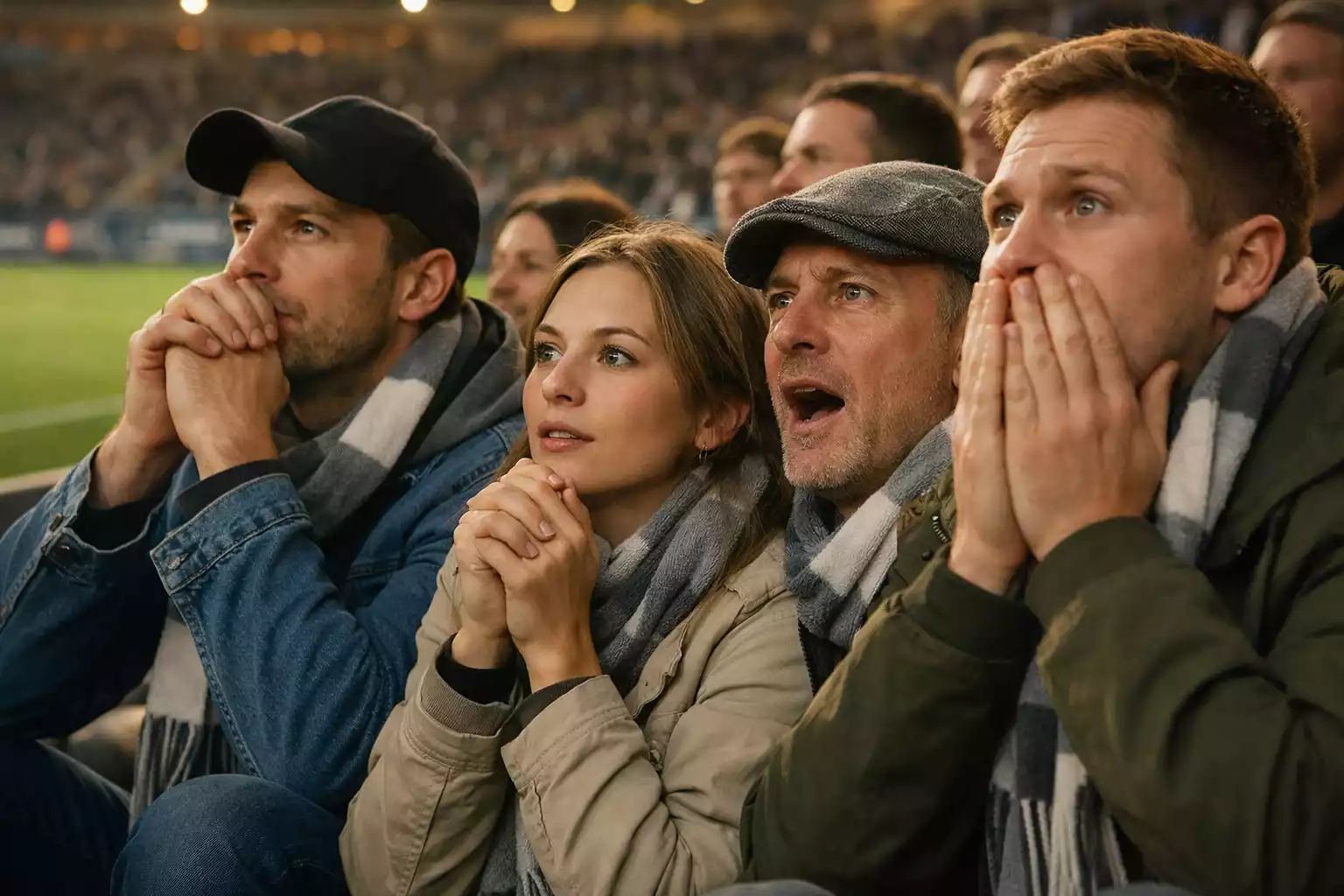 Fu&szlig;ballfans verfolgen ein spannendes Spiel im Stadion