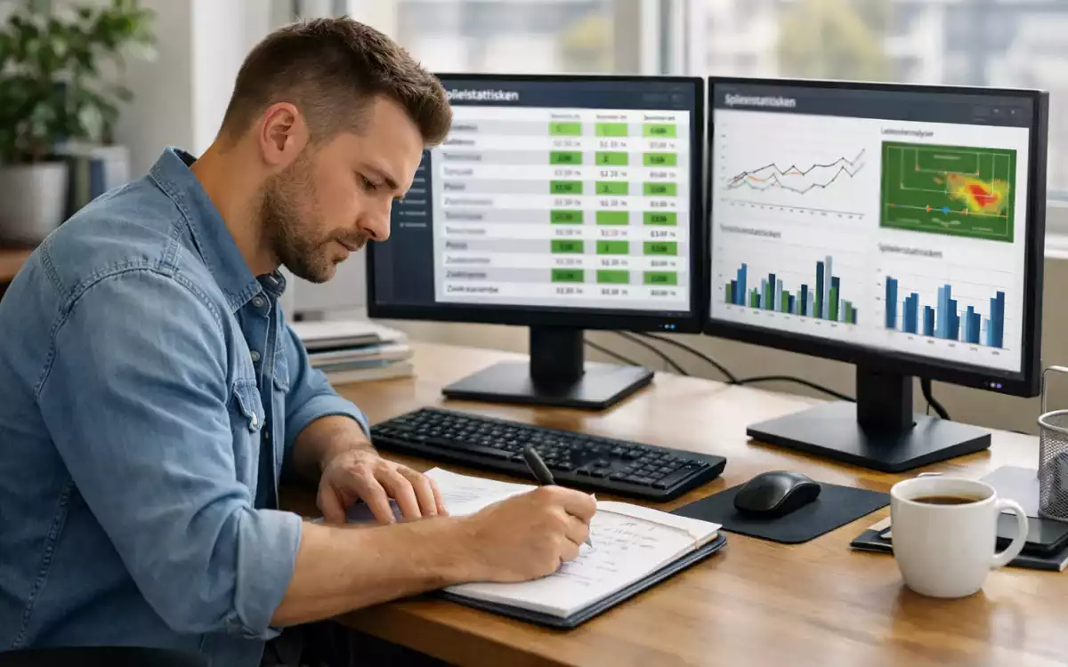 Analyst bei der Quotenberechnung am Schreibtisch