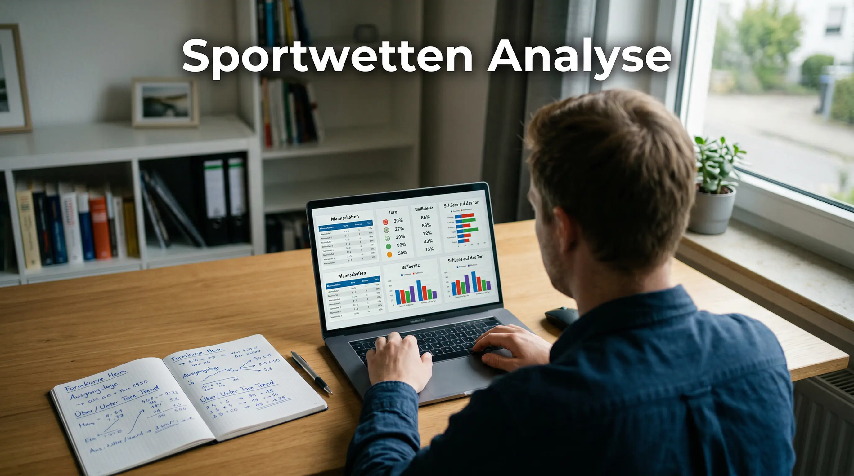 Person analysiert Fußballstatistiken am Laptop – systematische Sportwetten Analyse